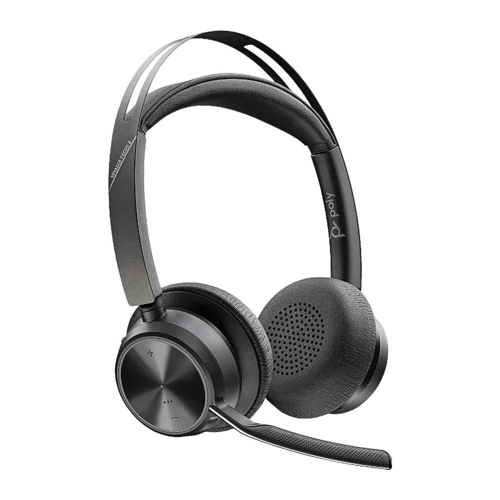 Auriculares Poly Voyager Focus 2 USB-C Cancelación de Ruido Diadema Bluetooth 5.1 Negro, vista frontal: diadema acolchada