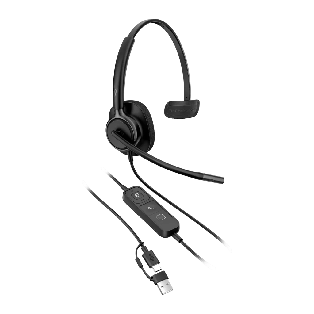 Casque HP Poly Mission 415 Réduction de bruit Monoaural Serre-tête USB-C Noir, détail: coque unique, micro-boom flexible