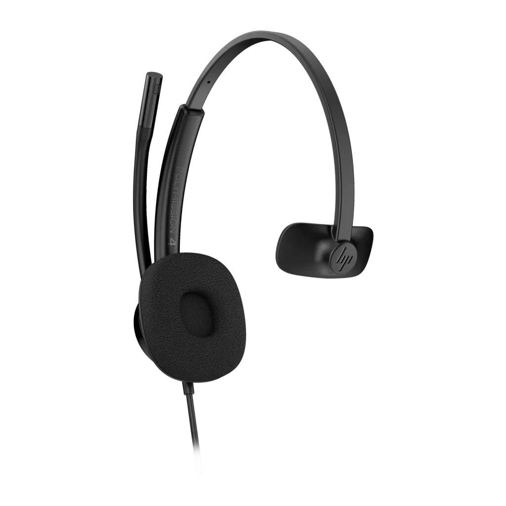 Casque HP Poly Mission 415 Réduction de bruit Monoaural Serre-tête USB-C Noir, vue arrière: arceau, coussin monoaural