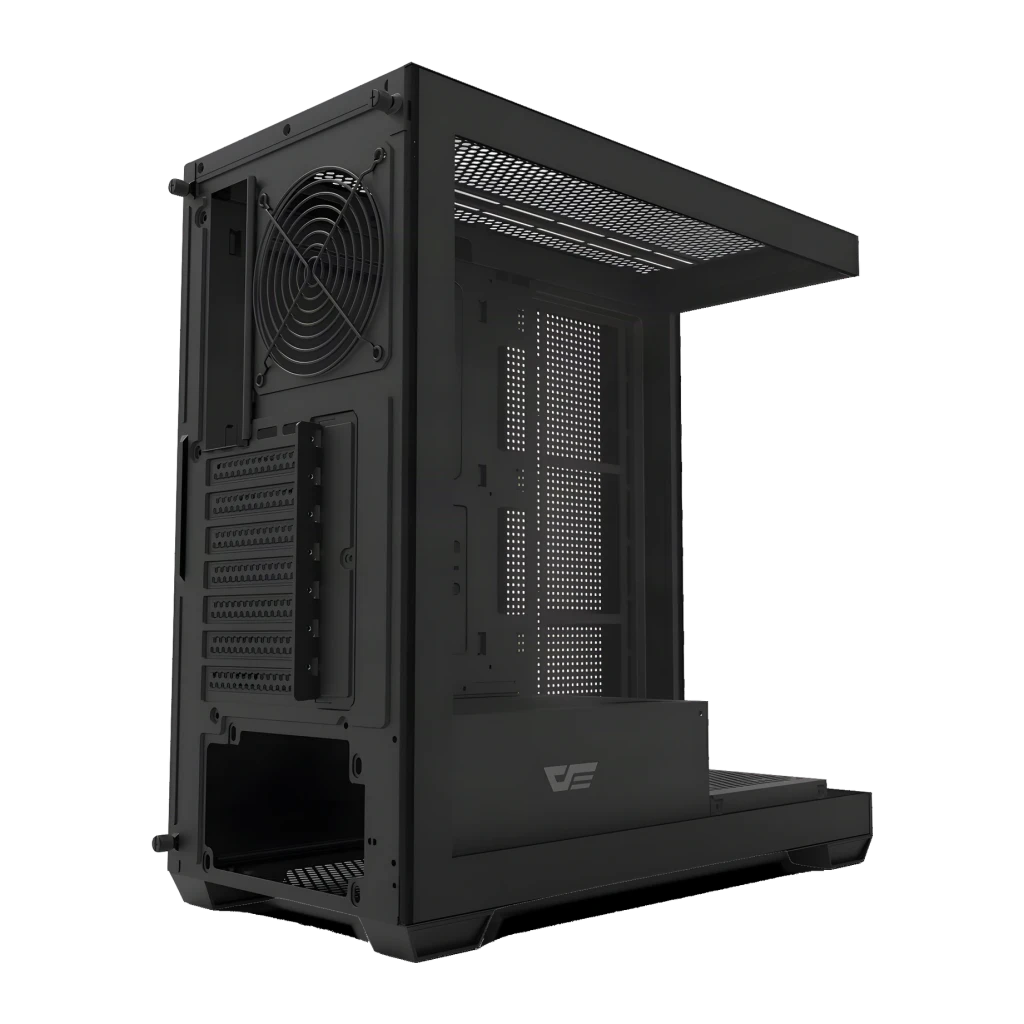 Caja PC Darkflash DS900 Vidrio Templado ATX Radiador sup. 360mm Negro, vista trasera: panel perforado, ventilador trasero