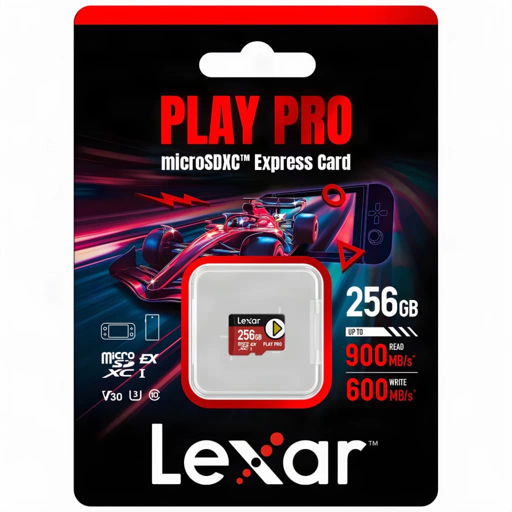 Tarjeta microSD Lexar PLAY Pro microSDXC Express 7.1 256GB V30 U3, contenido de la caja: blíster con tarjeta en estuche rojo