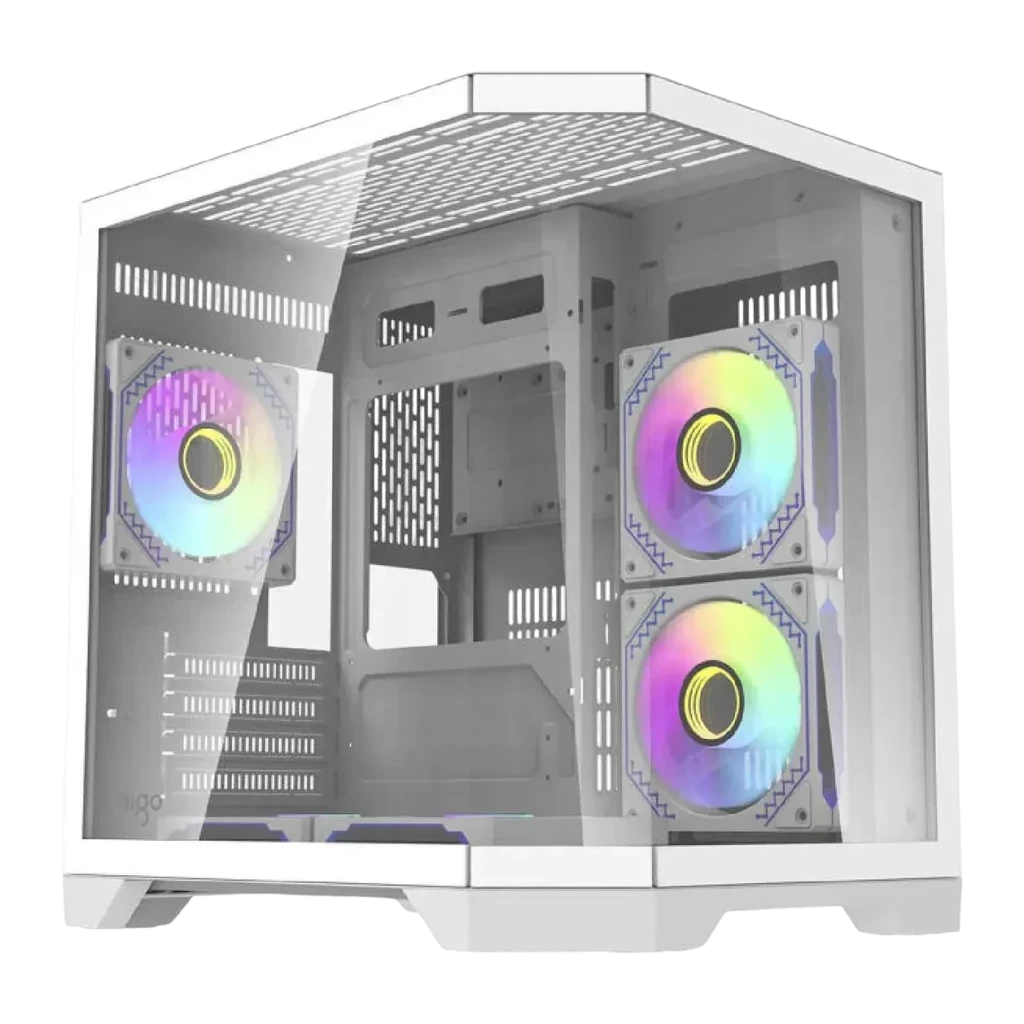 Caja PC Darkflash FT350 Mini Tower 3 Paneles Cristal Templado M-ATX / ITX Blanco, vista frontal: chasis blanco con 3 paneles