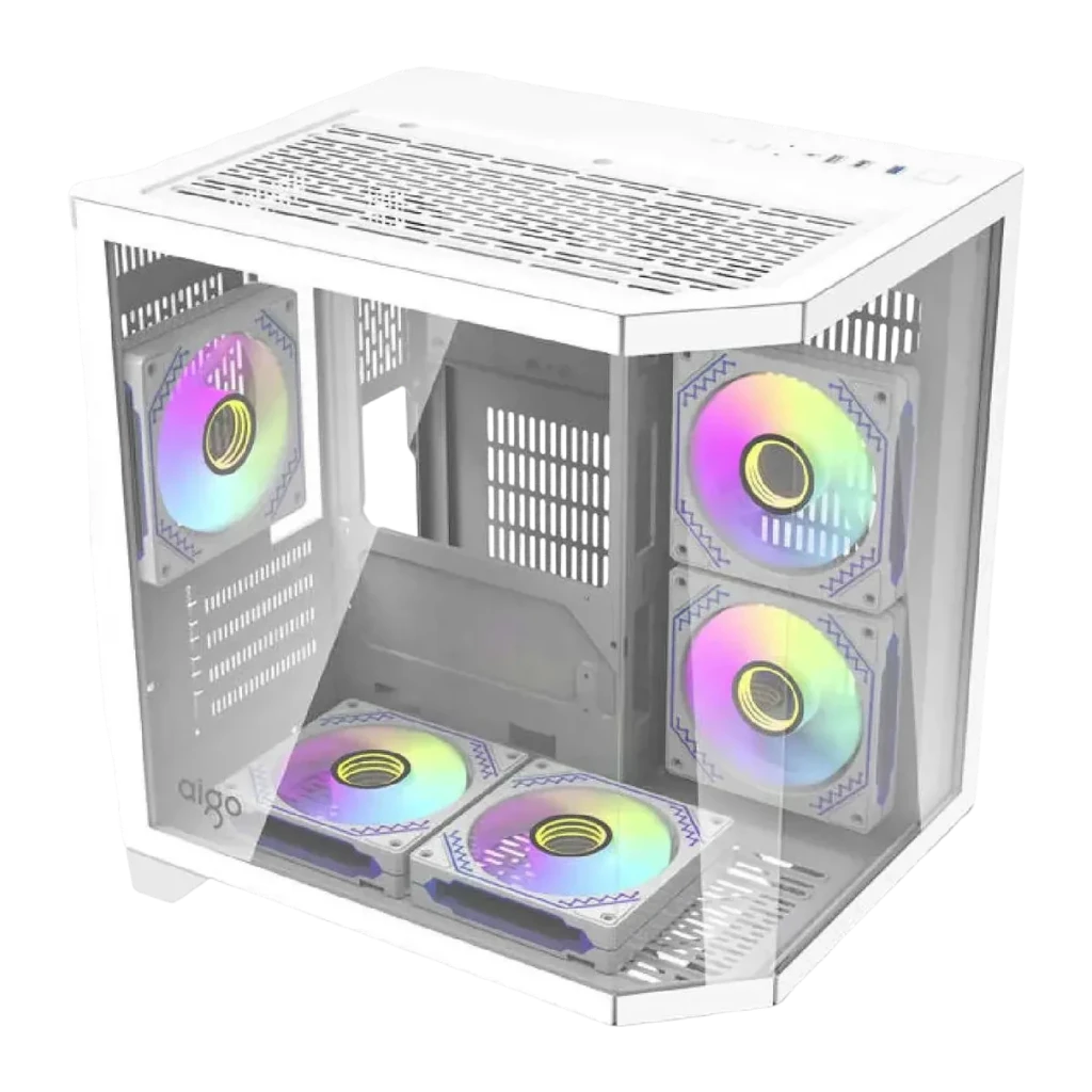 Caja PC Darkflash FT350 Mini Tower 3 Paneles Cristal Templado M-ATX / ITX Blanco, detalle: interior con 5 ventiladores ARGB