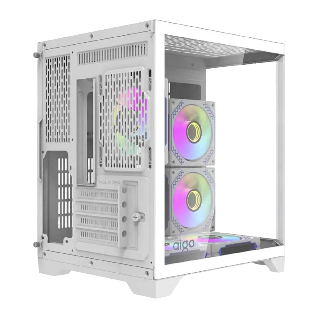 Caja PC Darkflash FT350 Mini Tower 3 Paneles Cristal Templado M-ATX / ITX Blanco, vista trasera: panel perforado, slots PCIe