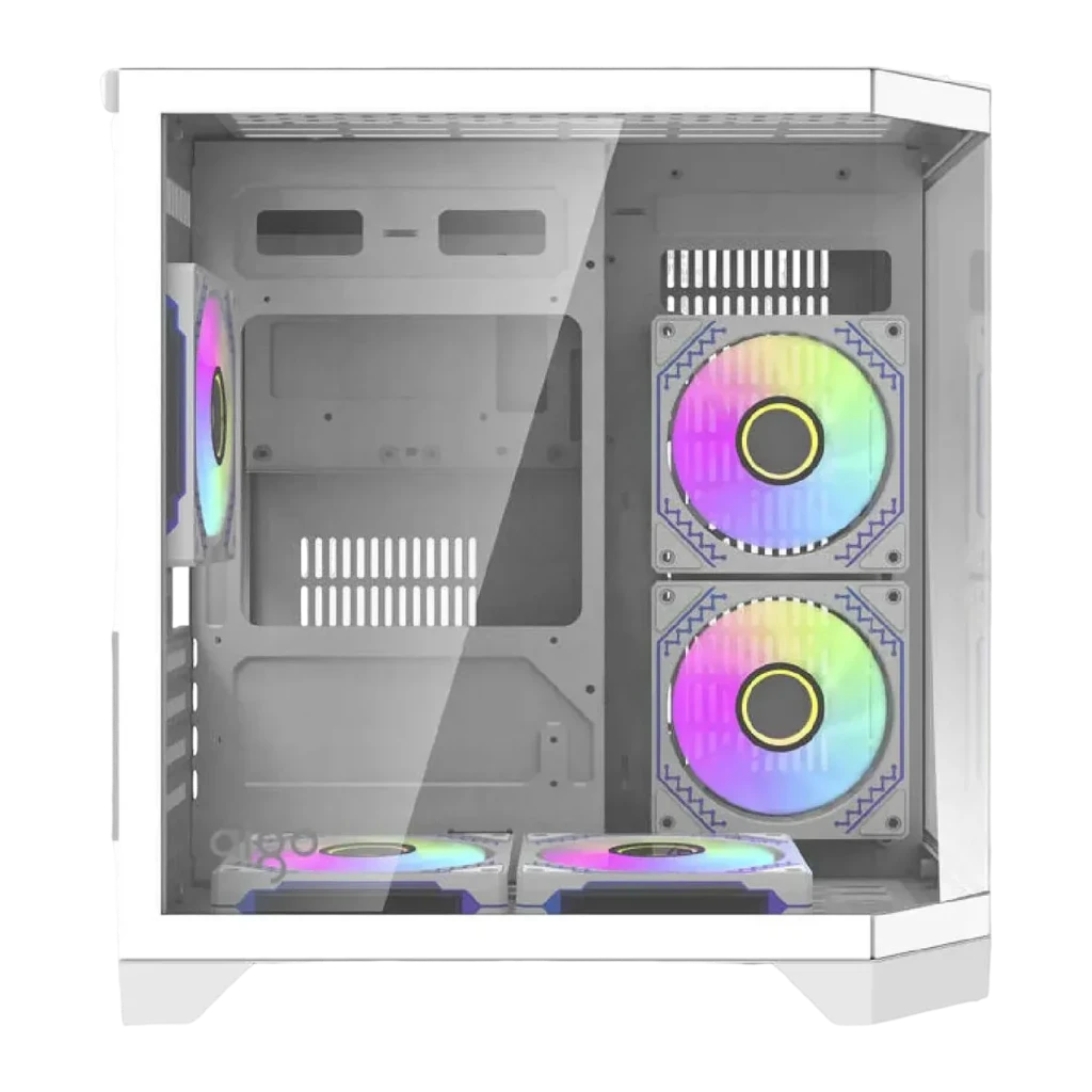 Caja PC Darkflash FT350 Mini Tower 3 Paneles Cristal Templado M-ATX / ITX Blanco, detalle interior: 4 ventiladores ARGB