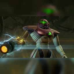 Jeu vidéo Nintendo Metroid Prime Remastered pour Switch (édition standard), en jeu: Samus en armure dorée avec canon