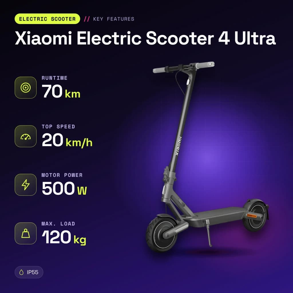 Patinete Eléctrico Xiaomi Electric Scooter 4 Ultra 500W 70km 20km/h Negro - características