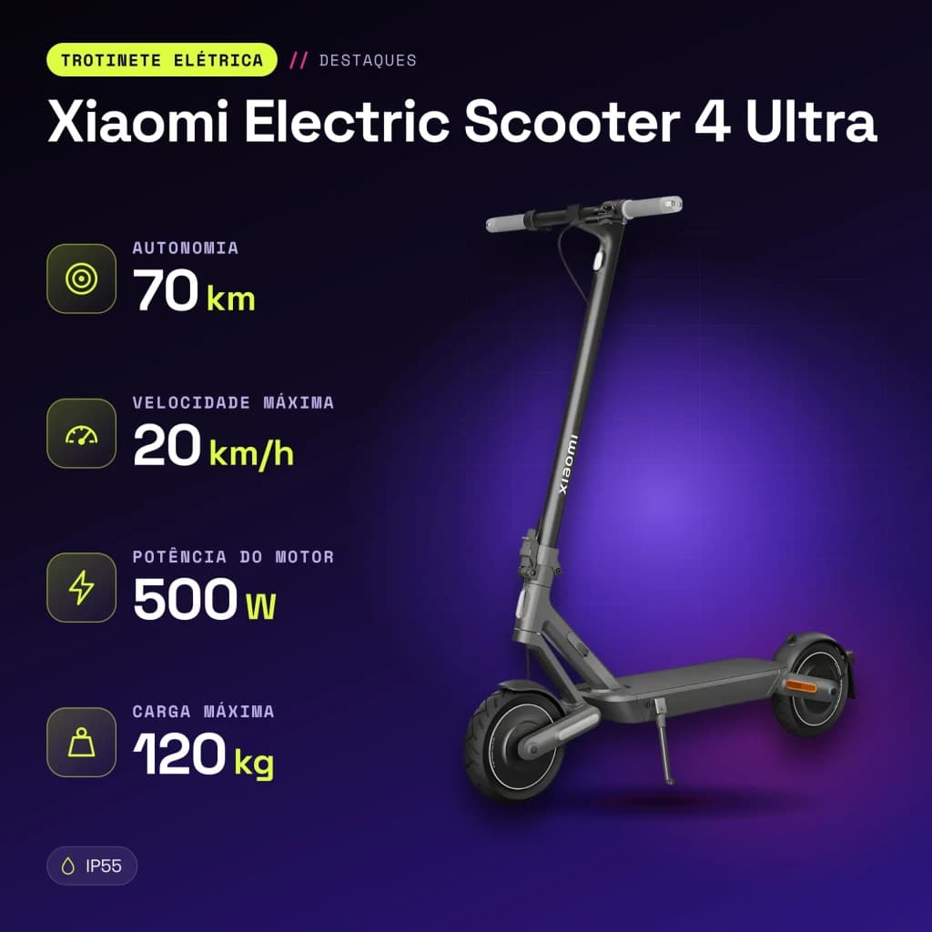 Patinete Eléctrico Xiaomi Electric Scooter 4 Ultra 500W 70km 20km/h Negro - características