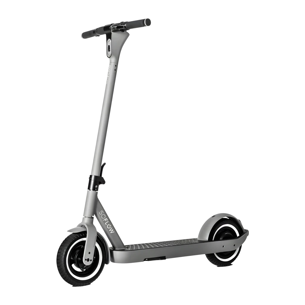 Trottinette Électrique SoFlow SO ONE PRO 500W 65km 22km/h 10 pouces Gris, vue de face: guidon, plateau et roues 10 pouces