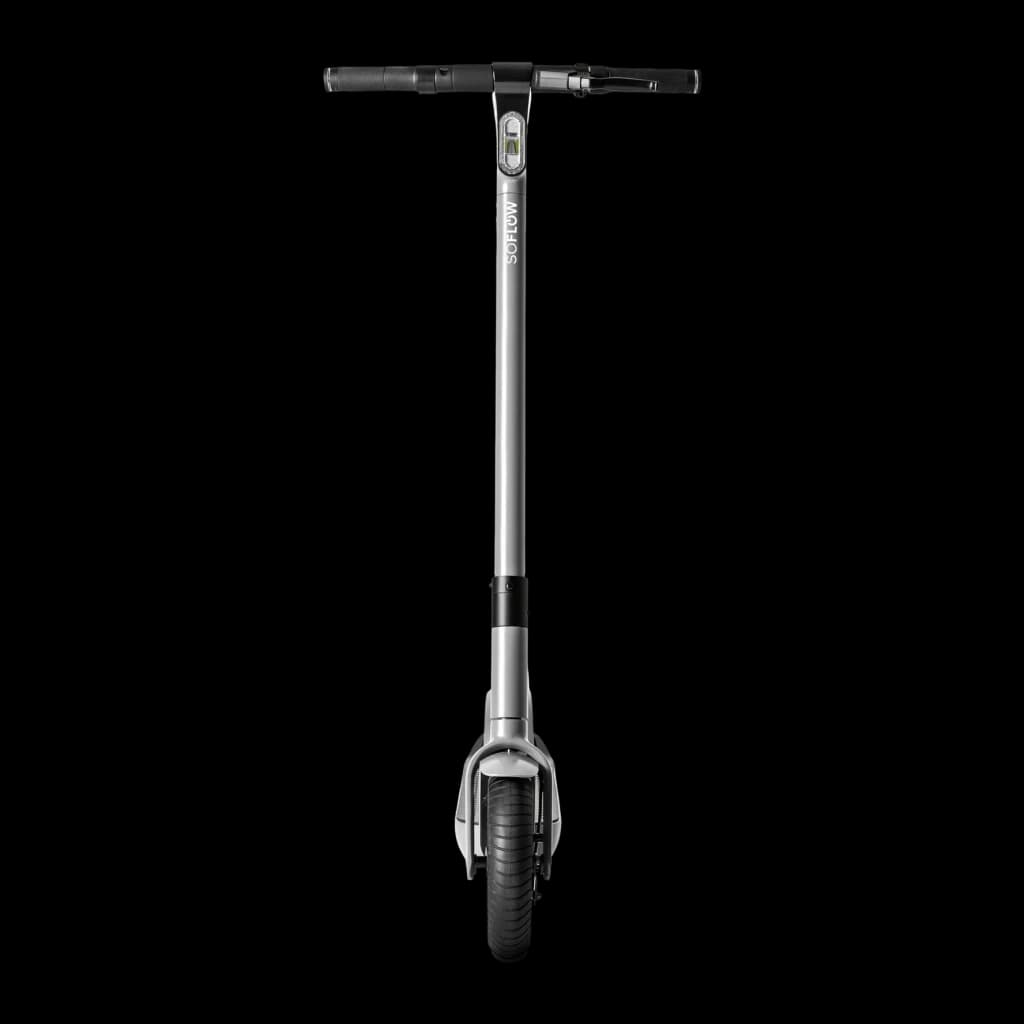 Trottinette Électrique SoFlow SO ONE PRO 500W 65km 22km/h 10 pouces Gris, détail avant: guidon, écran LED et roue avant