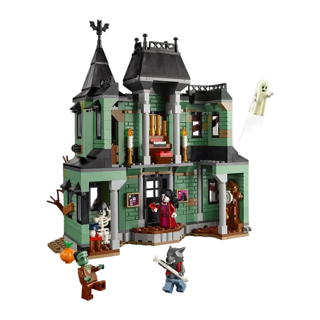 Set de construction LEGO Creator Manoir Hanté 31167 736 pièces 9+ ans, vue arrière: intérieur avec piano, minifigurines