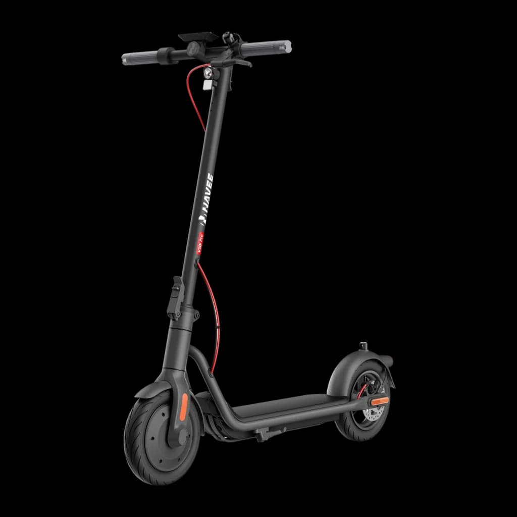 Trottinette électrique NAVEE V50i Pro 350W 50km 20km/h 10 pouces Noir, vue frontale: trottinette complète en angle, guidon