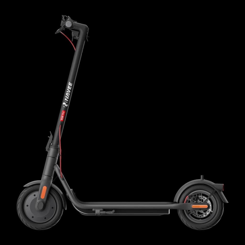 Trottinette électrique NAVEE V50i Pro 350W 50km 20km/h 10 pouces Noir, détail: vue latérale complète avec logo, roues 10