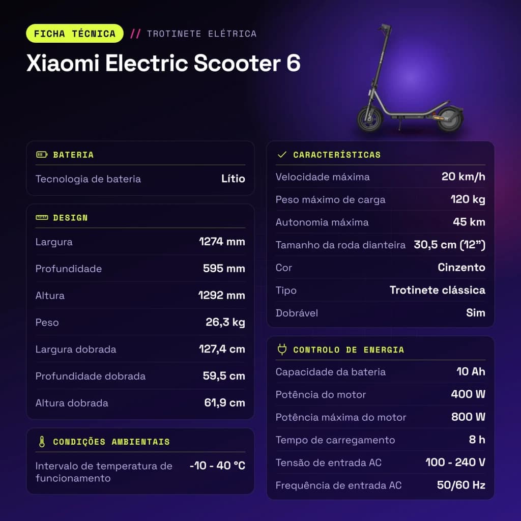 Trottinette Électrique Xiaomi Electric Scooter 6 400W 45km 20km/h 12 pouces Gris - caractéristiques