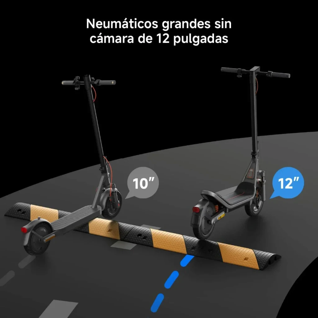 Trottinette Électrique Xiaomi Electric Scooter 6 400W 45km 20km/h 12 pouces Gris, comparaison pneus: roue 12" face à 10"