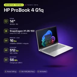 Portátil HP ProBook 4 G1q 16GB/512GB 14 pulgadas IPS WUXGA Snapdragon X1-26-100 SSD NVMe Windows 11 Pro Plata - características