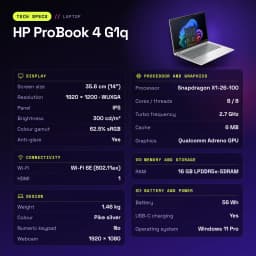 Portátil HP ProBook 4 G1q 16GB/512GB 14 pulgadas IPS WUXGA Snapdragon X1-26-100 SSD NVMe Windows 11 Pro Plata - características
