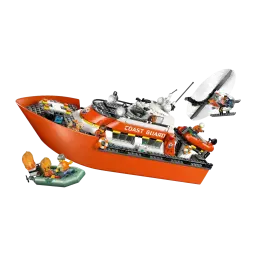 Set de construcción LEGO City Barco y Helicóptero de Rescate de Guardacostas 60504 742 piezas, vista frontal: barco naranja