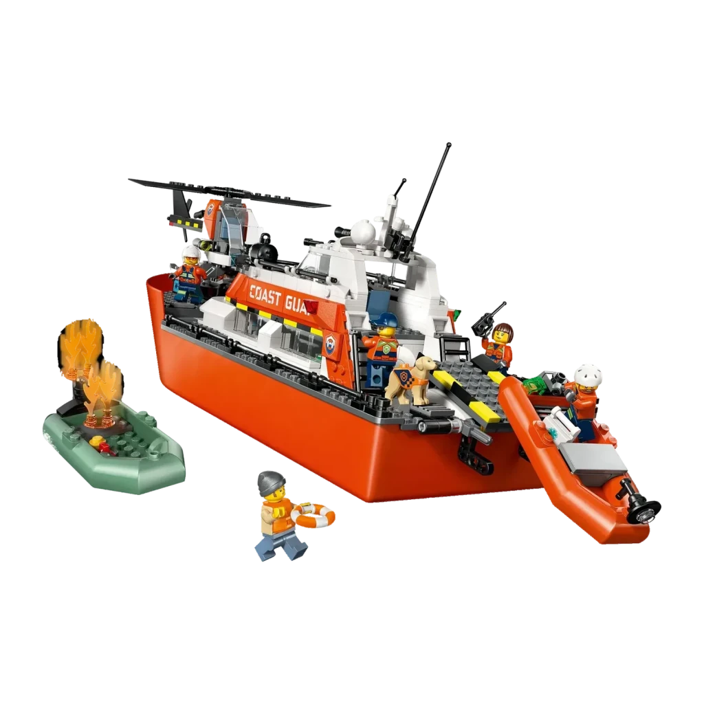 Set de construcción LEGO City Barco y Helicóptero de Rescate de Guardacostas 60504 742 piezas, detalle: barco naranja