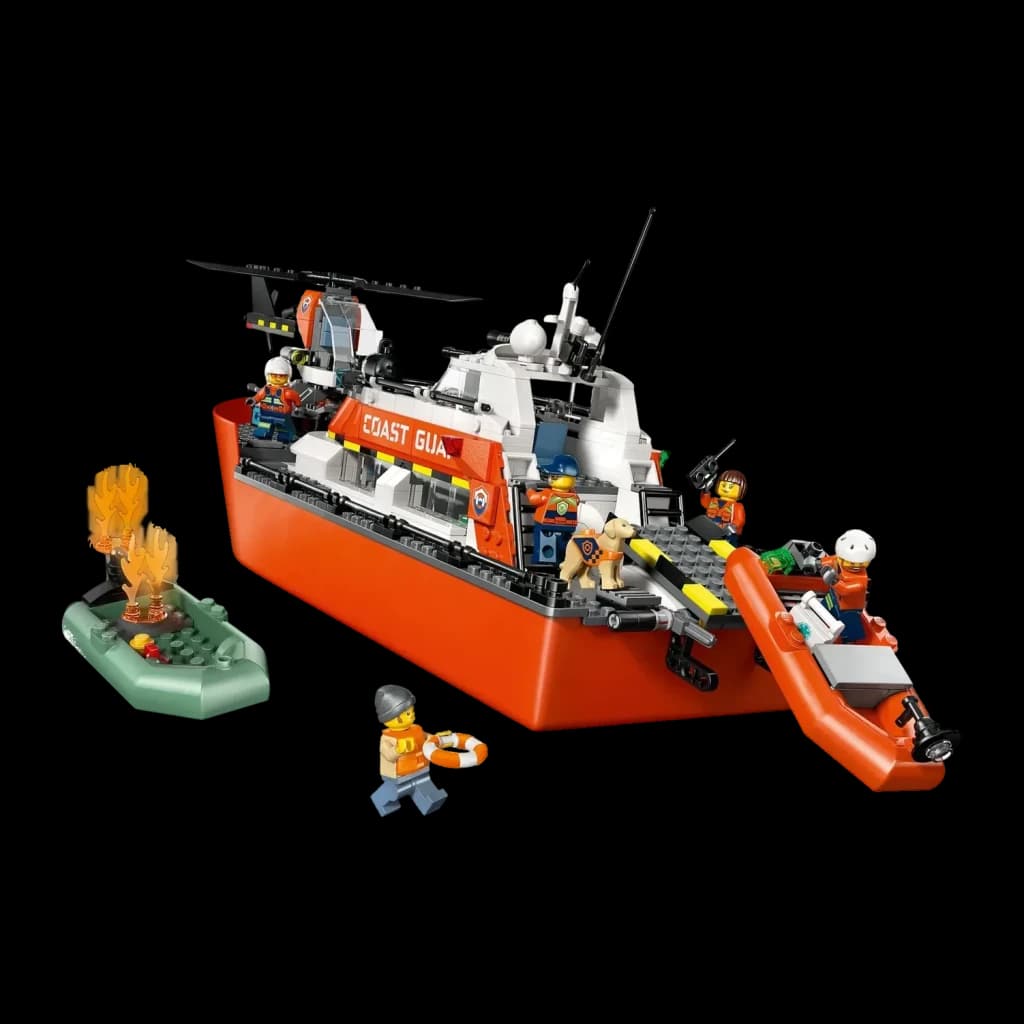 Set de construcción LEGO City Barco y Helicóptero de Rescate de Guardacostas 60504 742 piezas, detalle: barco naranja