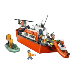 Set de construcción LEGO City Barco y Helicóptero de Rescate de Guardacostas 60504 742 piezas, detalle: barco naranja