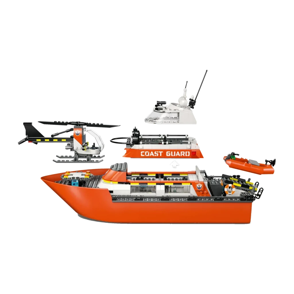 Set de construcción LEGO City Barco y Helicóptero de Rescate de Guardacostas 60504 742 piezas, detalle: barco naranja
