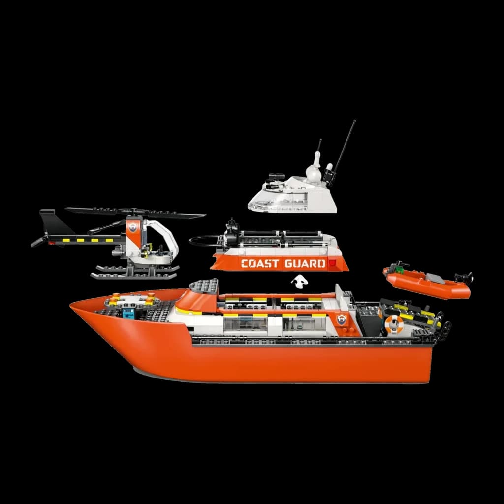 Set de construcción LEGO City Barco y Helicóptero de Rescate de Guardacostas 60504 742 piezas, detalle: barco naranja