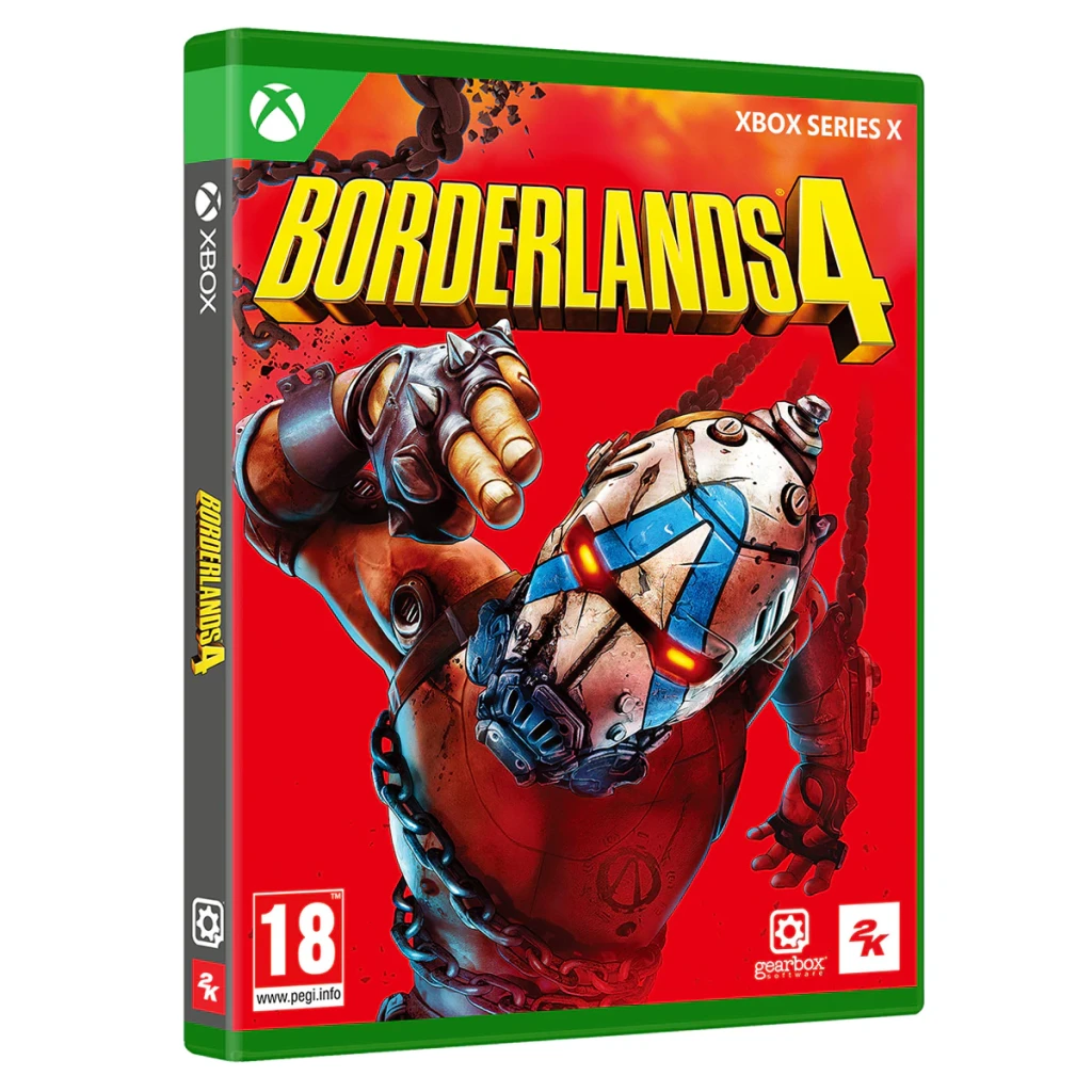 Videojuego 2K Borderlands 4 Estándar Xbox Series X, detalle: caja en ángulo con portada roja, personaje robótico y logo