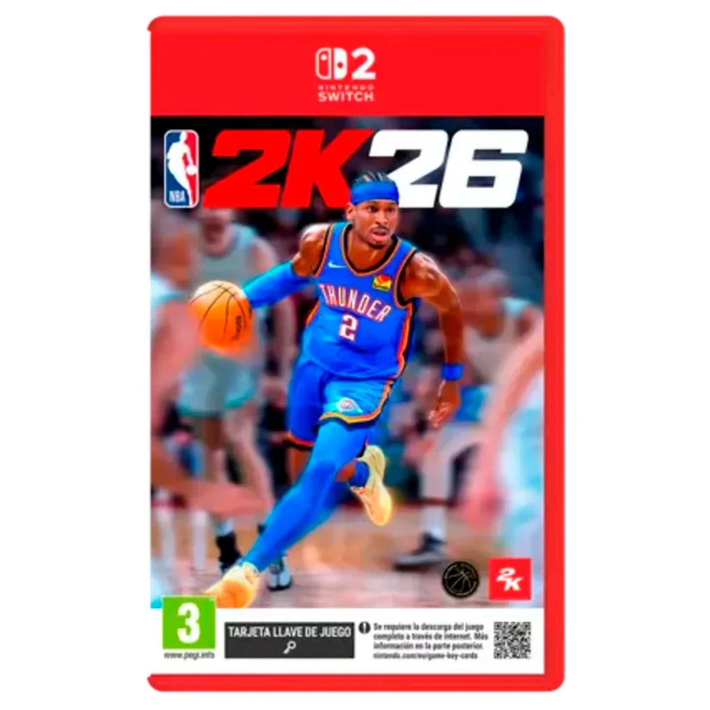 Videojuego 2K Sports NBA 2K26 Nintendo Switch 2, vista frontal: caja roja con jugador Thunder driblando, logo 2K26