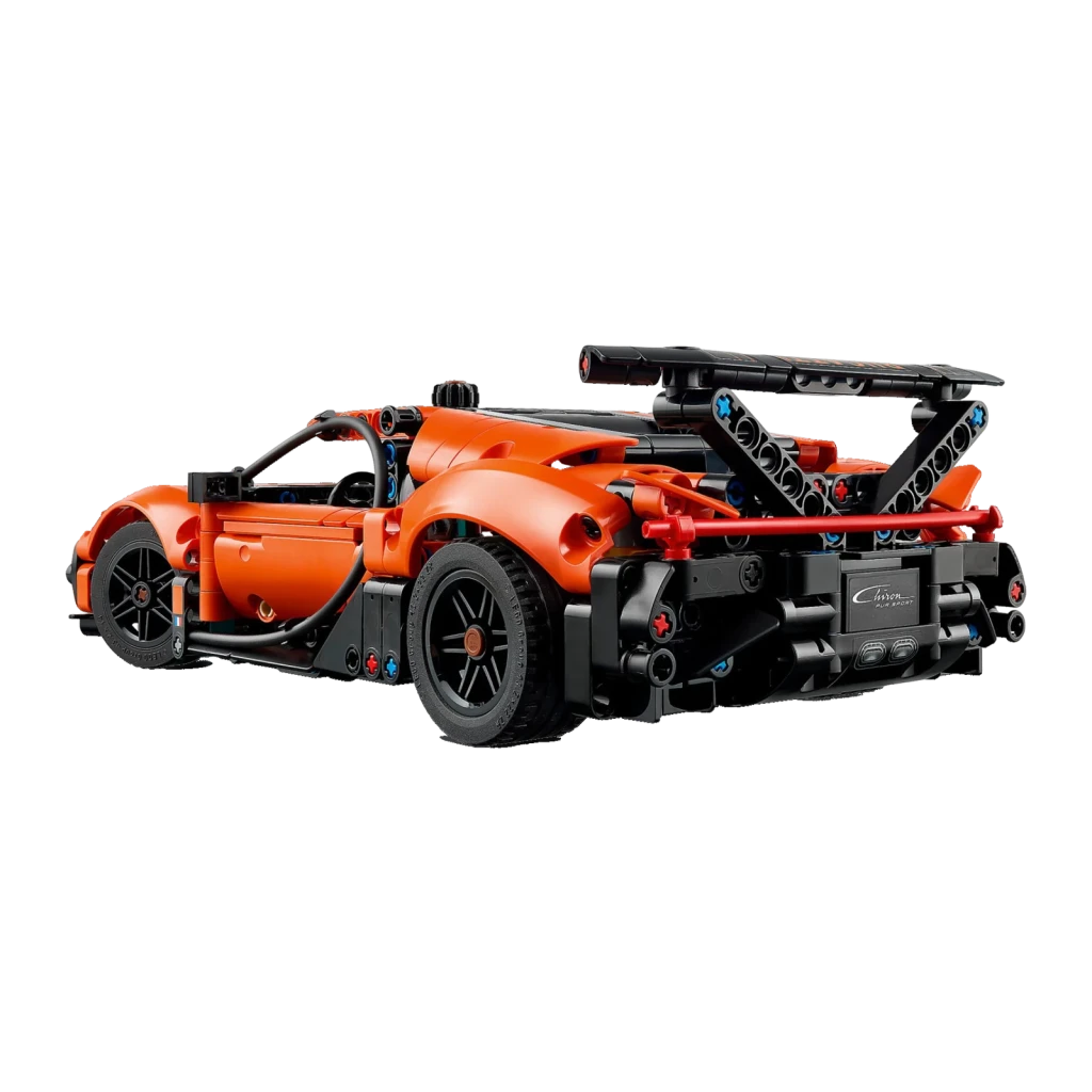 LEGO Technic Hipercarro Bugatti Chiron Pur Sport 42222 771 peças 9+ anos, vista traseira: aerofólio, difusor vermelho e logo