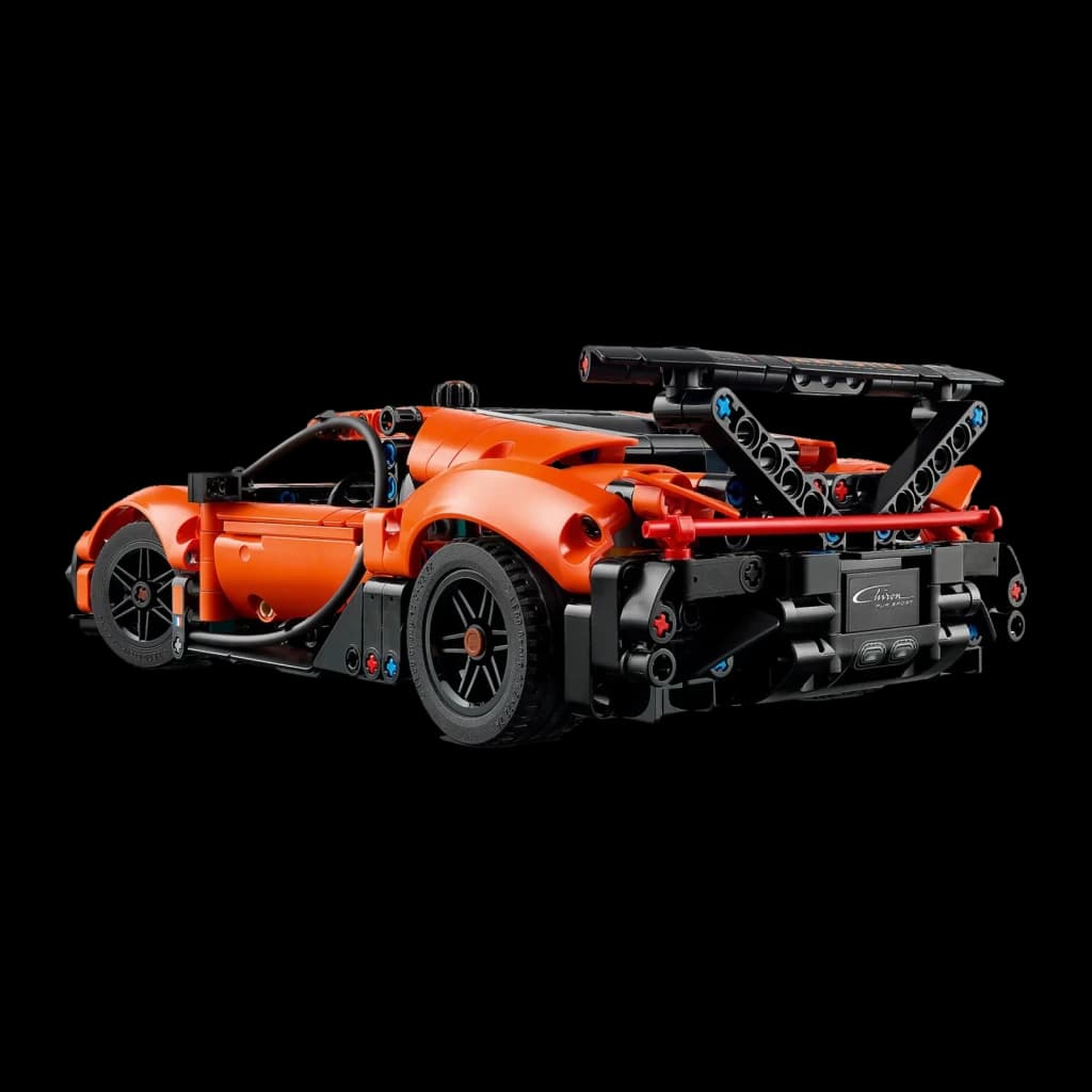 LEGO Technic Hipercarro Bugatti Chiron Pur Sport 42222 771 peças 9+ anos, vista traseira: aerofólio, difusor vermelho e logo