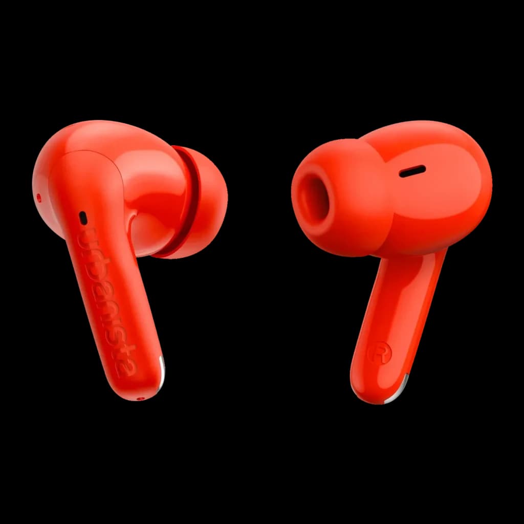 Auriculares Urbanista Palermo Cancelación de Ruido TWS Bluetooth 6.0 Naranja, detalle: ambos earbuds naranjas, logo