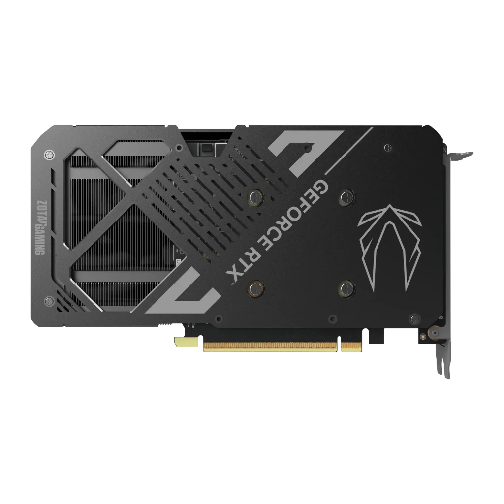 ZOTAC Gaming GeForce RTX 5060 Ti Twin Edge OC 16Go GDDR7 Noir, vue arrière: backplate noir avec logo GeForce RTX, marquage