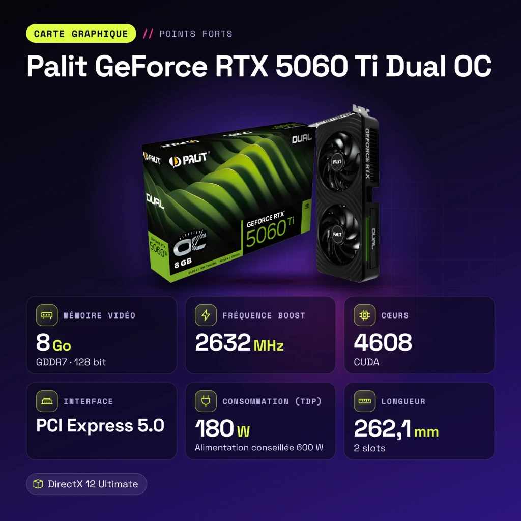Palit GeForce RTX 5060 Ti Dual OC 8GB GDDR7 Preto - características