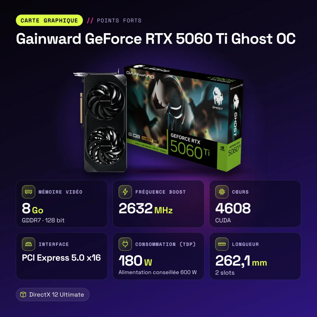 Gainward GeForce RTX 5060 Ti Ghost OC 8GB GDDR7 Negro - características