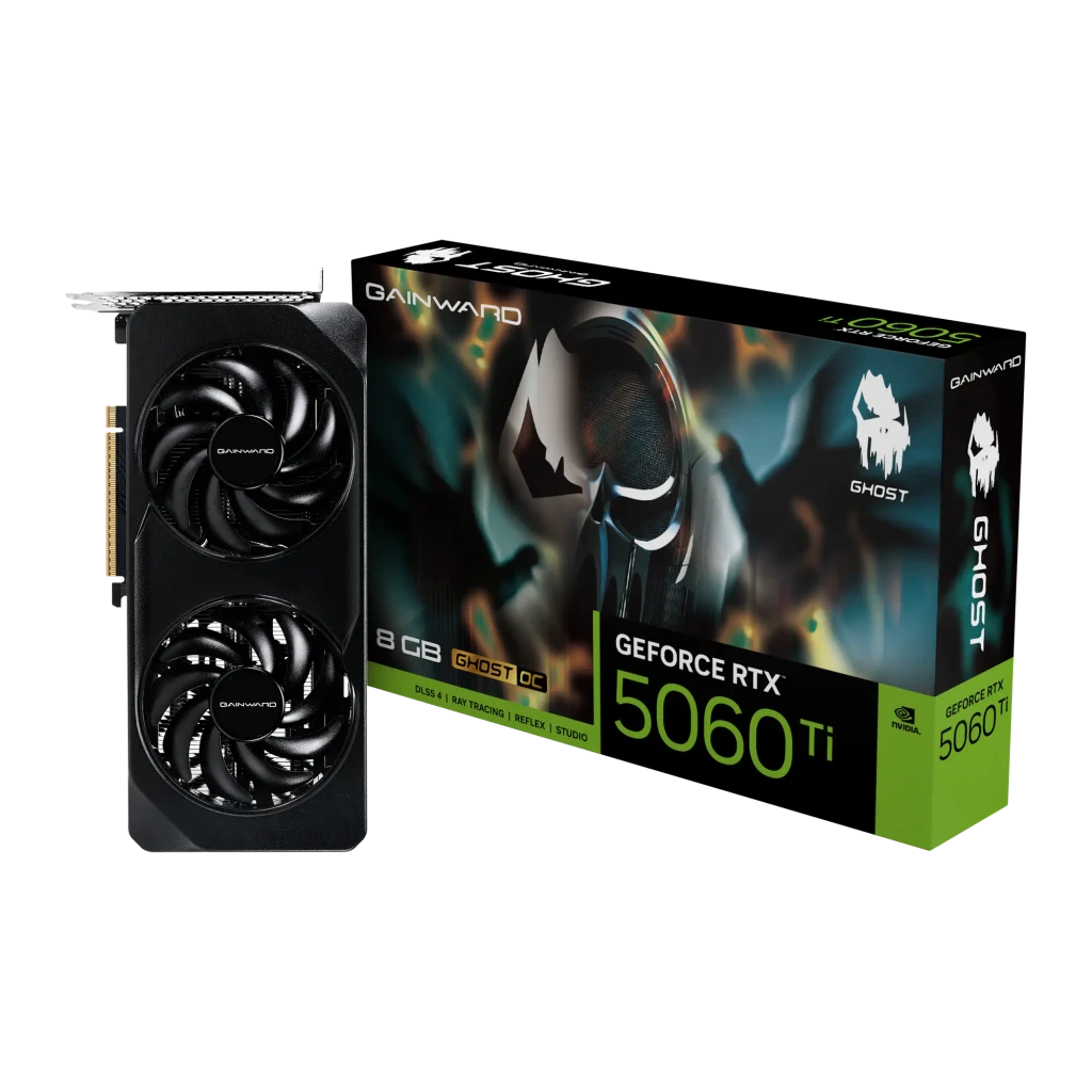 Gainward GeForce RTX 5060 Ti Ghost OC 8GB GDDR7 Negro, contenido de la caja: tarjeta con doble ventilador y caja retail