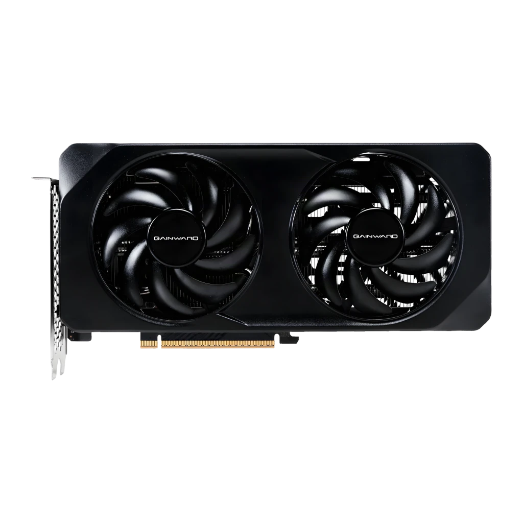 Gainward GeForce RTX 5060 Ti Ghost OC 8GB GDDR7 Negro, vista frontal: dos ventiladores con logo Gainward y conector PCIe