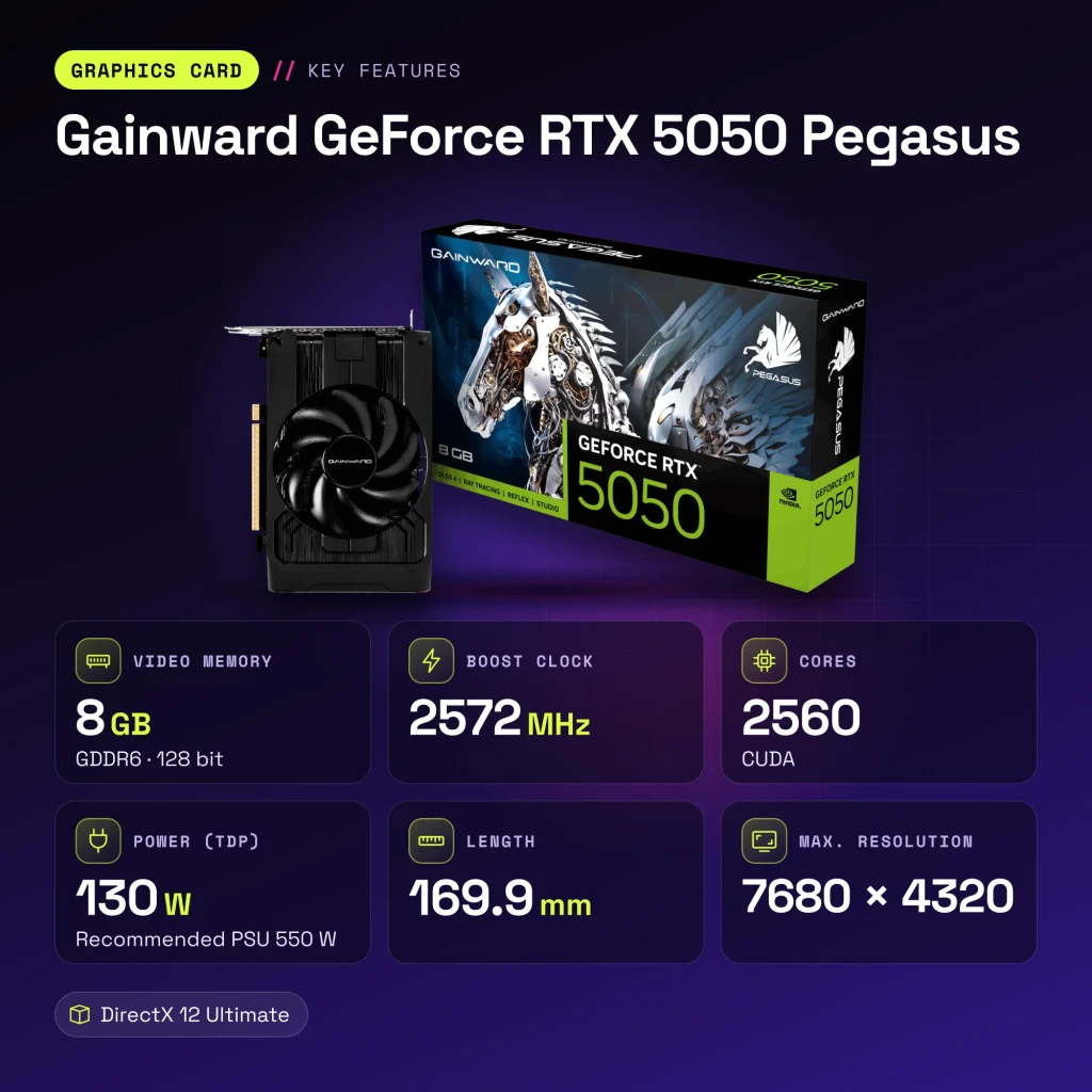 Tarjeta gráfica Gainward GeForce RTX 5050 Pegasus 8GB GDDR6 Negro - características
