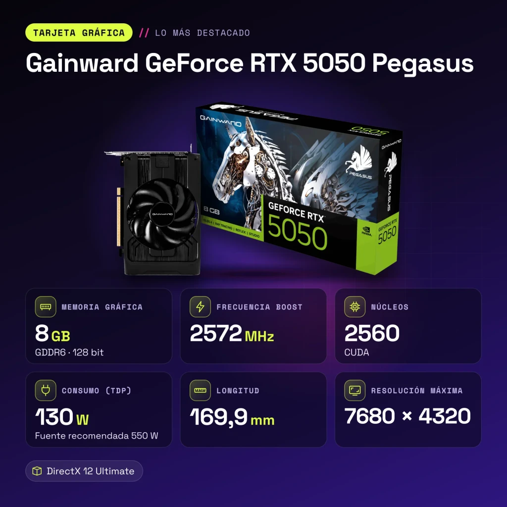 Tarjeta gráfica Gainward GeForce RTX 5050 Pegasus 8GB GDDR6 Negro - características