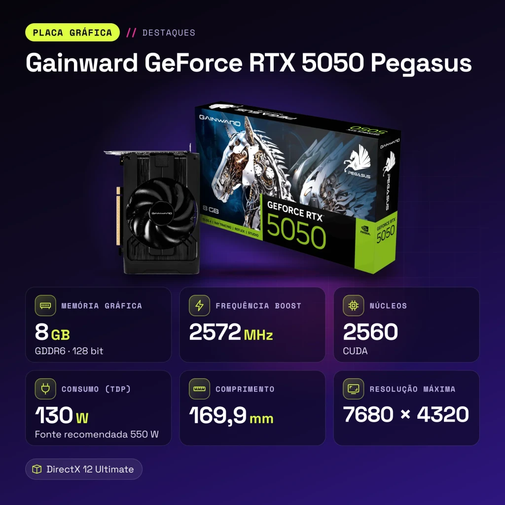 Tarjeta gráfica Gainward GeForce RTX 5050 Pegasus 8GB GDDR6 Negro - características