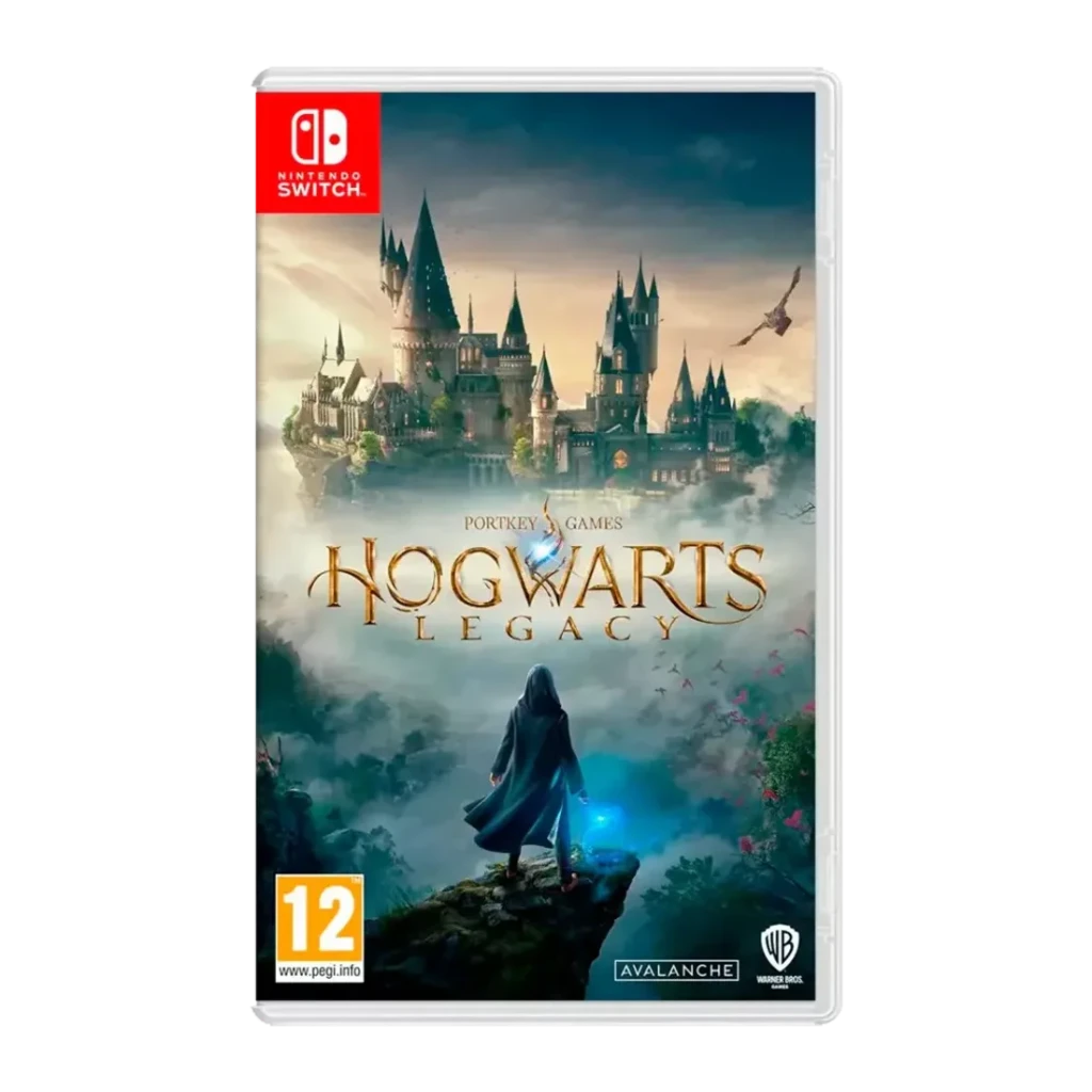 Warner Bros Hogwarts Legacy Standard Nintendo Switch, vista frontal: capa com mago diante do castelo de Hogwarts na névoa