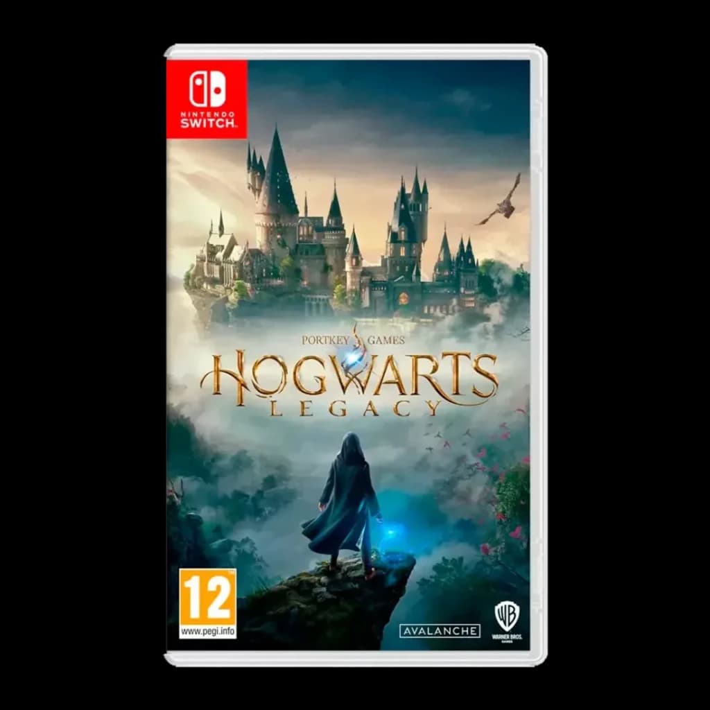 Warner Bros Hogwarts Legacy Standard Nintendo Switch, vista frontal: capa com mago diante do castelo de Hogwarts na névoa