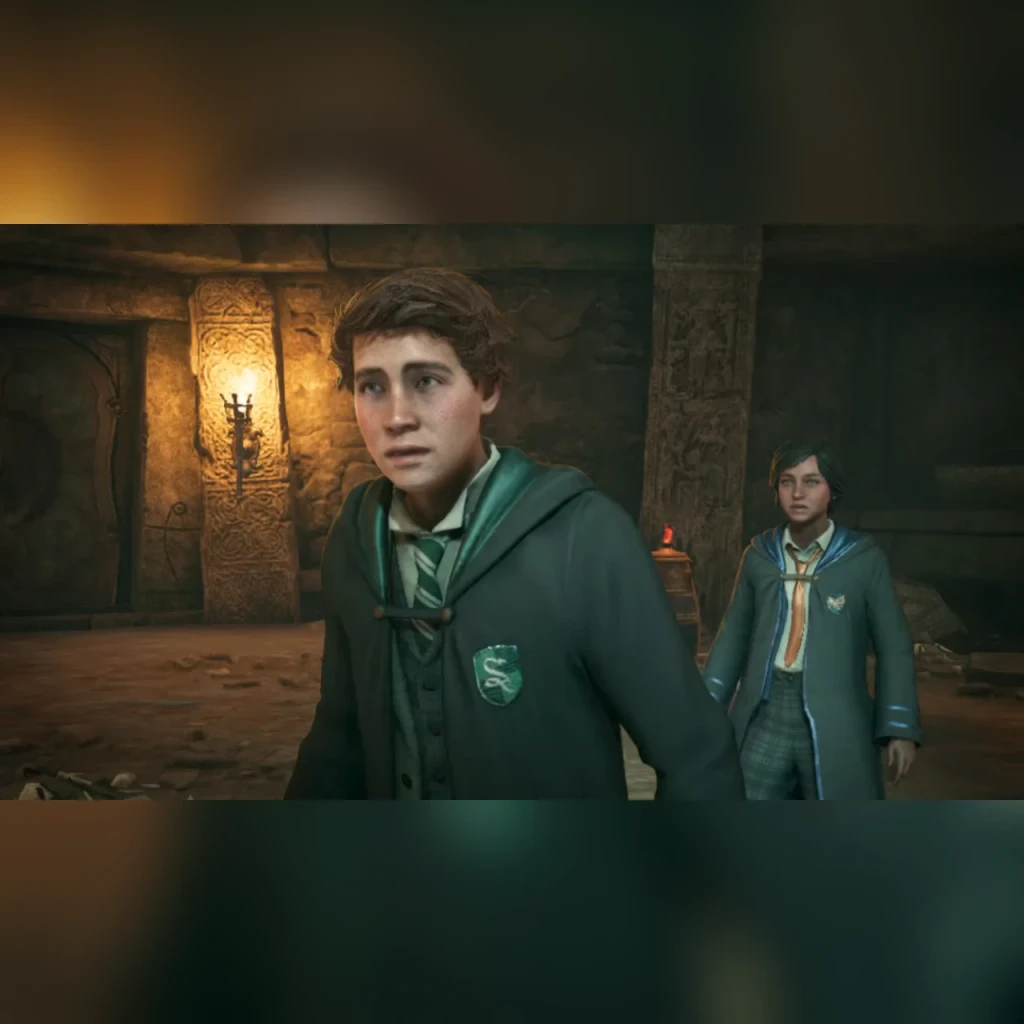 Warner Bros Hogwarts Legacy Standard Nintendo Switch, em uso: captura de gameplay com estudante Slytherin em masmorra