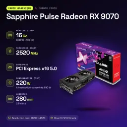 Tarjeta Gráfica Sapphire Pulse Radeon RX 9070 16GB GDDR6 Negro - características
