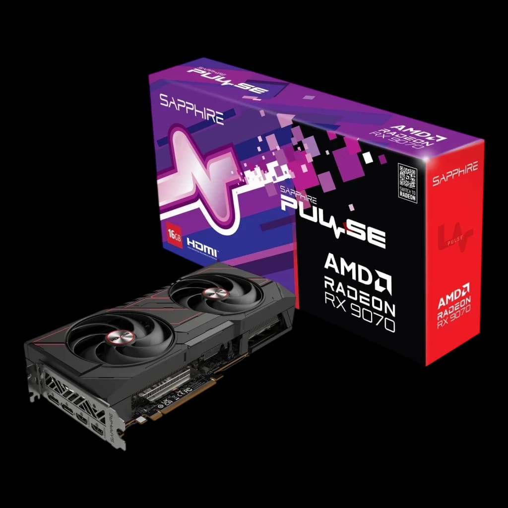 Sapphire Pulse Radeon RX 9070 16GB GDDR6 Negro, contenido de la caja: tarjeta gráfica con doble ventilador y caja morada