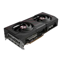 Sapphire Pulse Radeon RX 9070 16GB GDDR6 Negro, vista frontal: dos ventiladores con acento rojo, bracket con puertos y PCB