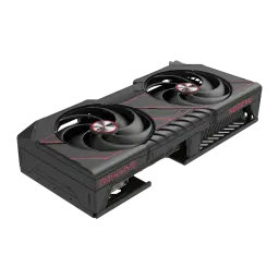 Sapphire Pulse Radeon RX 9070 16GB GDDR6 Negro, detalle: vista en ángulo superior con dos ventiladores y detalles rojos