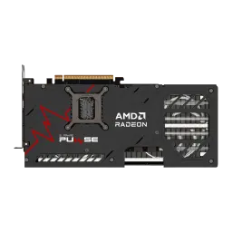 Sapphire Pulse Radeon RX 9070 16GB GDDR6 Negro, vista trasera: backplate negro con logo AMD Radeon, diseño Pulse en rojo