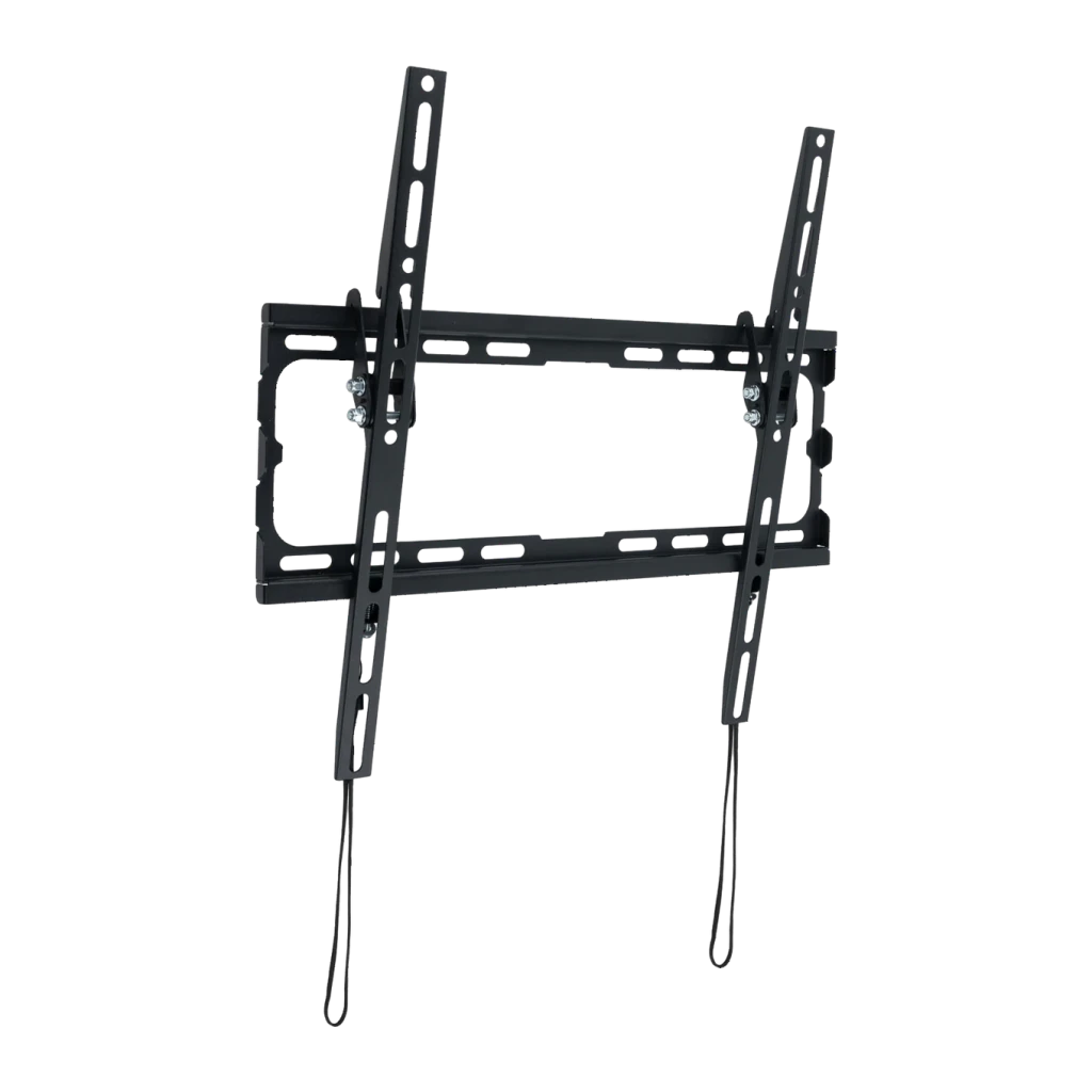 Support TV TooQ Noir Inclinable 32-70 pouces VESA 400x400 LP1071T-B, vue de face: structure métallique avec rails verticaux