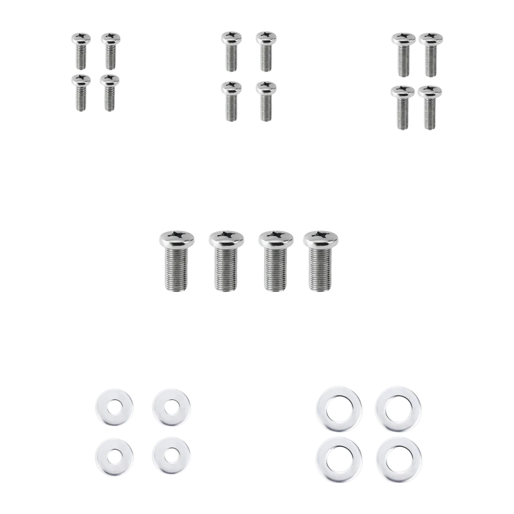 Support TV TooQ Noir Inclinable 32-70 pouces VESA 400x400 LP1071T-B, détail: vis et rondelles de montage incluses sur fond